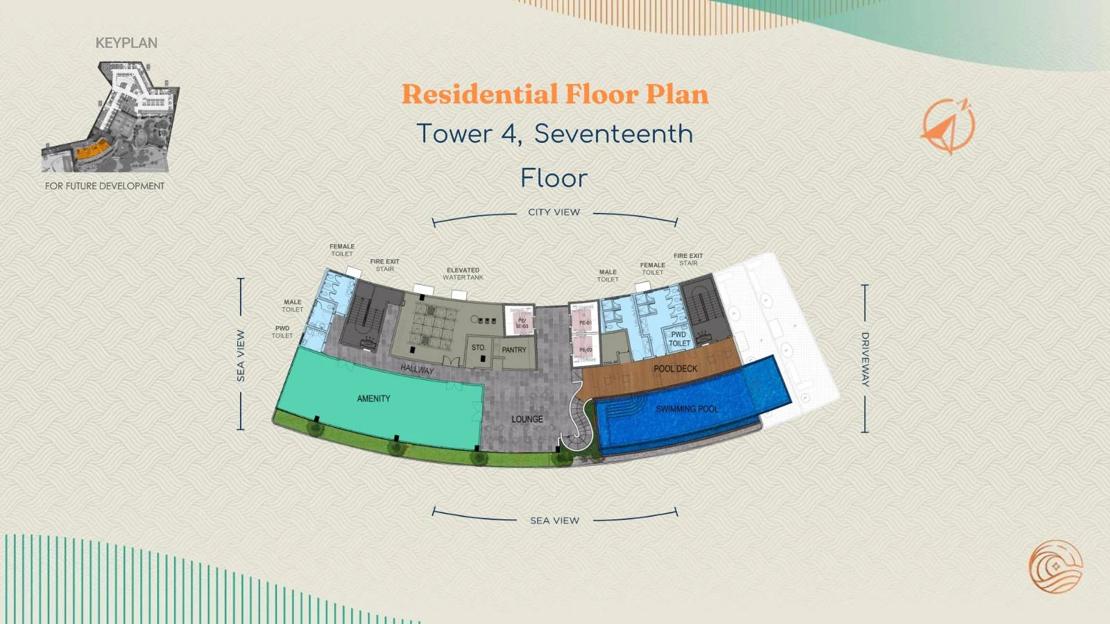 Costa Mira Tower 4 Seventeenth floor - sky lounge / amenity deck plan
